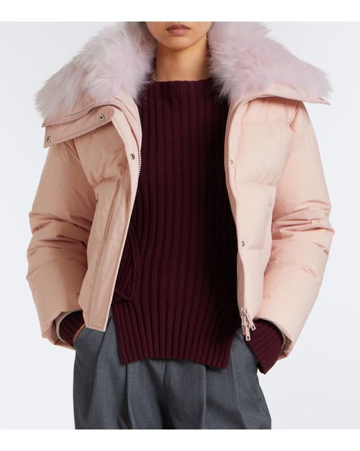 Yves Salomon Pink Doudoune Shearling-Trimmed Down Jacket