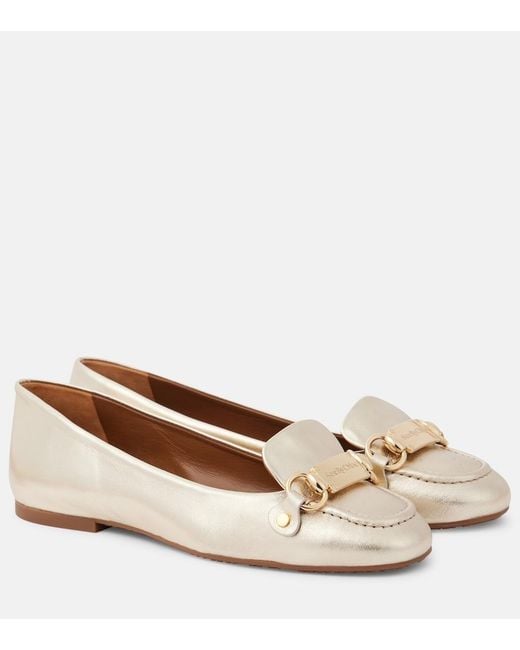 See By Chloé Natural Signature Metallic Leather Ballet Flats