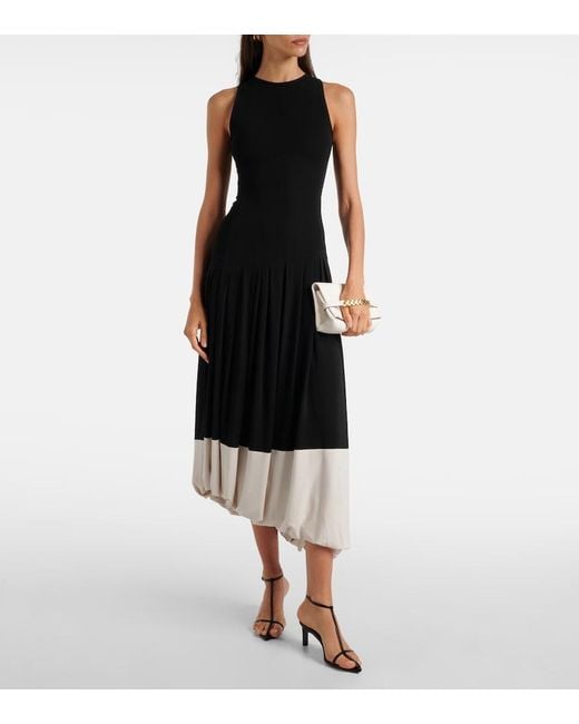 Victoria Beckham Black Colorblocked Jersey Midi Dress