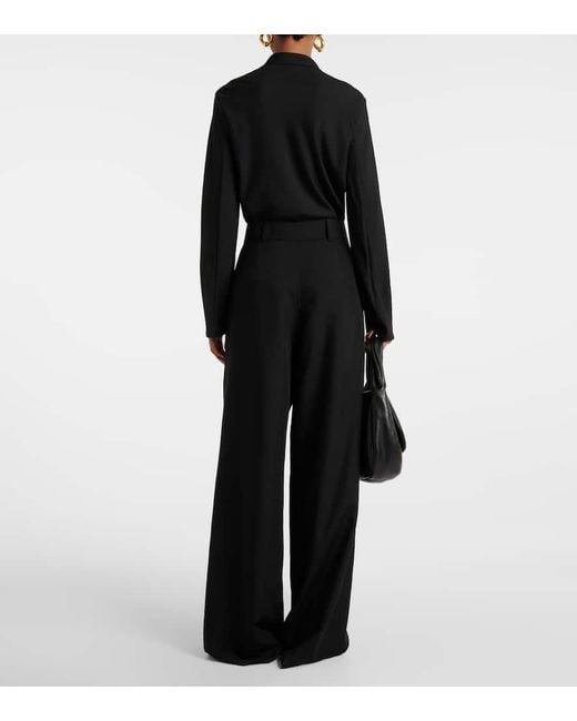 Joseph Black Wool-Blend Wide-Leg Pants
