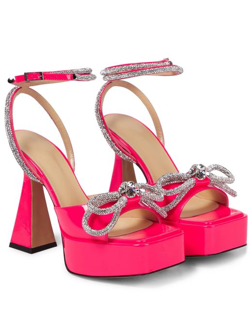 Mach & Mach Double Bow Embellished Leather Platform Sandals in Pink | Lyst