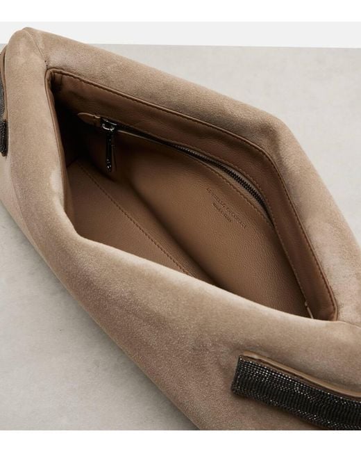 Brunello Cucinelli Brown Essence Small Suede Clutch