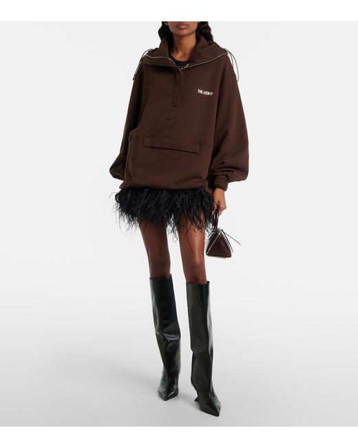 The Attico Black Sheer Feather-Trimmed Miniskirt