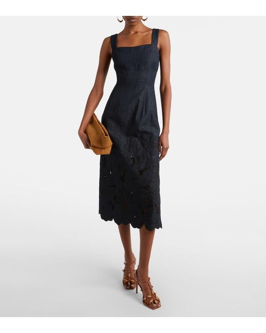 Veronica Beard Blue Rosaura Floral Denim Midi Dress