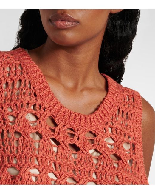 Brunello Cucinelli Red Jute And Cotton-Blend Sweater Vest