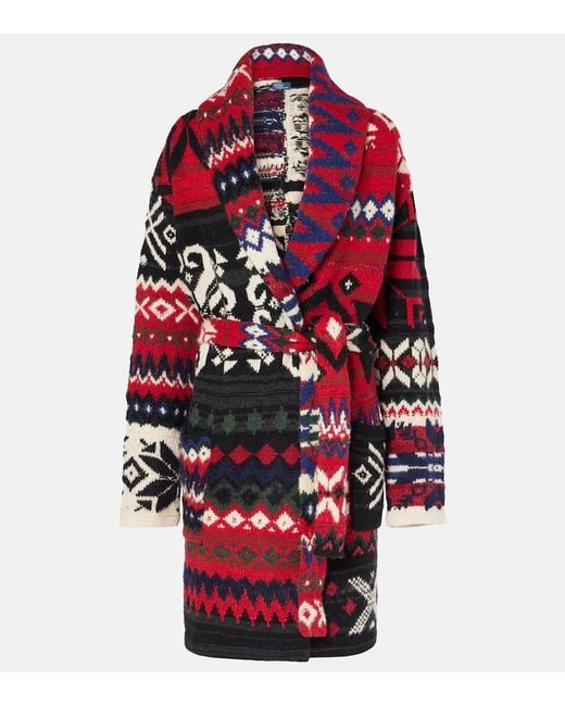 Polo Ralph Lauren Red Snowflake-Motif Shawl-Collar Cardigan