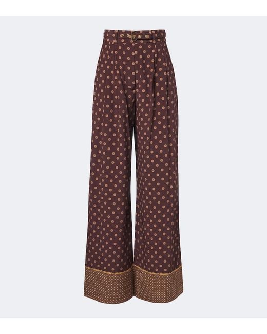 Zimmermann Red Belted Printed Wide-Leg Pants