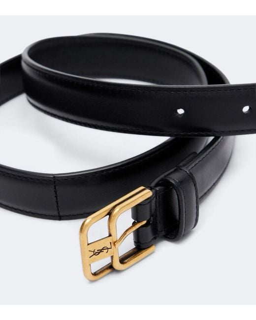 Saint Laurent Black Cassandre Leather Belt