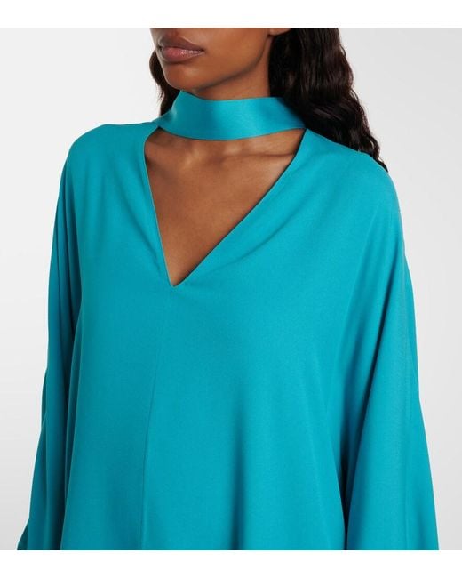Taller Marmo Blue Cecil Fringed Crepe Cady Kaftan