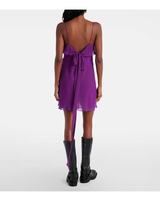 Acne Studios Women's Purple Draped Sheer Silk Georgette Minidress