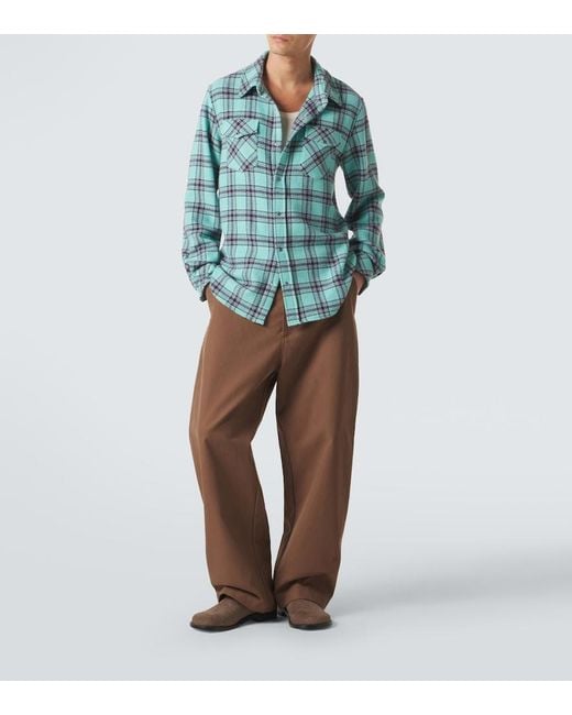 God's True Cashmere Blue Plaid Cashmere Shirt With Amethyst for men