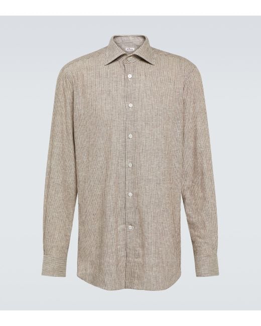 Kiton White Striped Linen-blend Shirt for men
