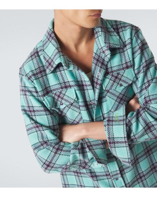 God's True Cashmere Blue Plaid Cashmere Shirt With Amethyst for men