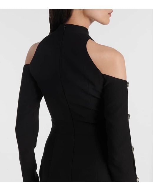 Rasario Black Crystal-Embellished Crepe Midi Dress