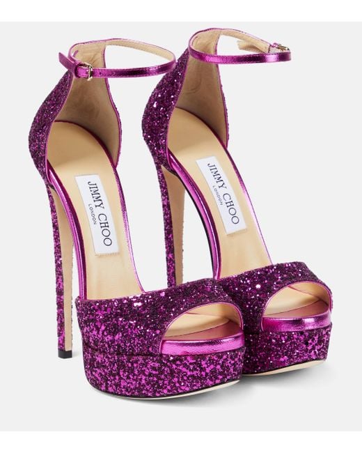Jimmy Choo Purple Max 150 Glitter Platform Sandals