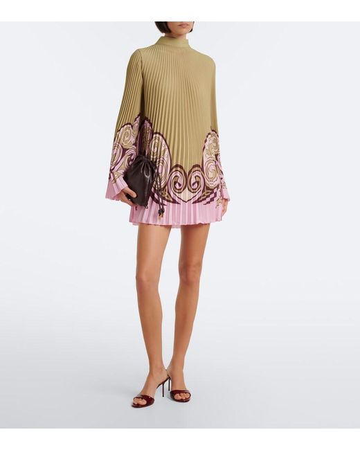 LaDoubleJ Multicolor Kells Swirl Plisse Crepe De Chine Minidress