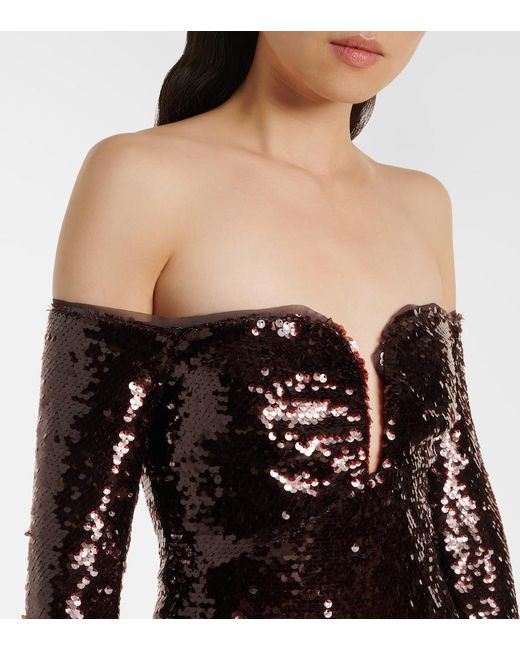 Self-Portrait Purple Off-Shoulder Sequined Gown