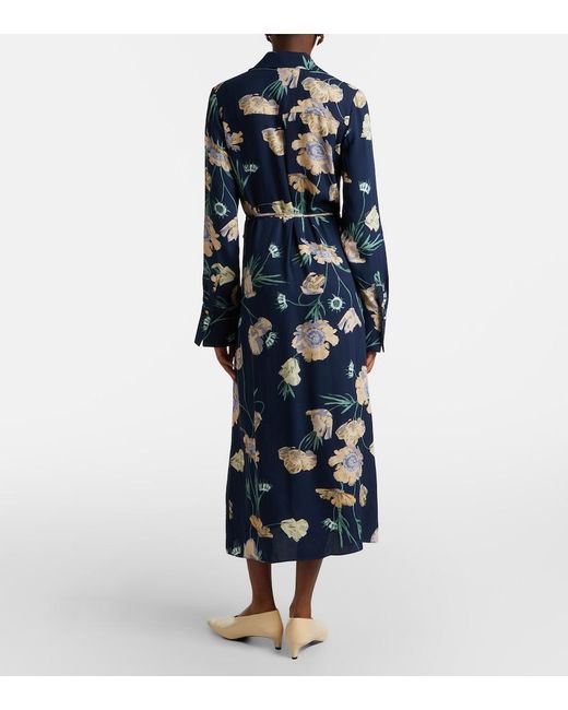 Erdem Blue Belted Floral Shirt Dress