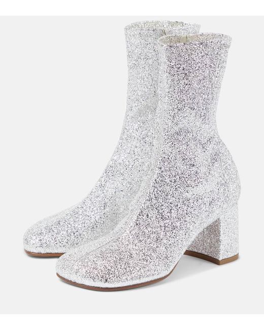 Dries Van Noten White Ankle Boots mit Glitter