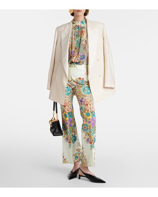 Etro Green Floral Cotton-Blend Flared Pants