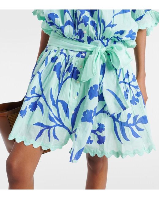Juliet Dunn Blue Floral Cotton Shirt Dress