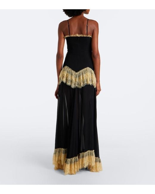 De La Vali Black Estela Lace-Trimmed Georgette Maxi Dress