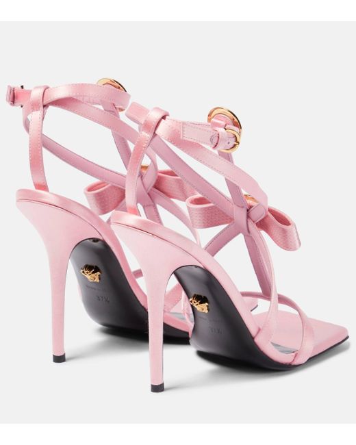 Versace Pink Embellished Satin Sandals