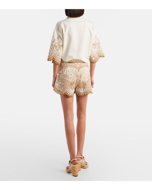 Zimmermann Natural Como Embroidered Cotton Shorts