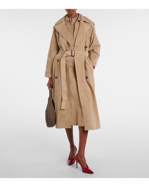 Yves Salomon Natural Suede Midi Skirt