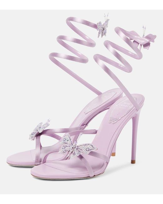 Rene Caovilla Pink Cleo 105 Bow-detail Satin Sandals