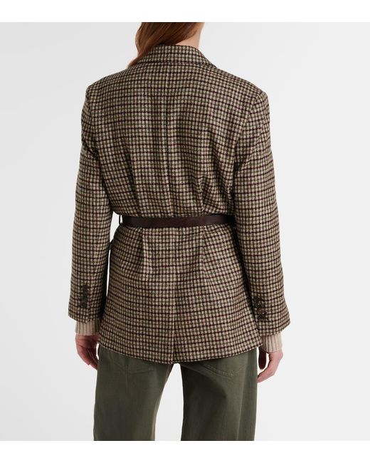 Brunello Cucinelli Brown Belted Checked Wool And Alpaca-Blend Jacket