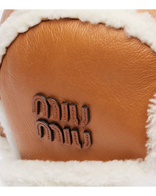Miu Miu Natural Shearling-Trimmed Leather Hat