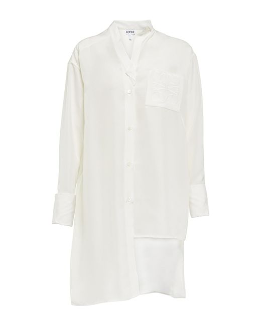Loewe Anagram Asymmetric Silk Shirt in White | Lyst