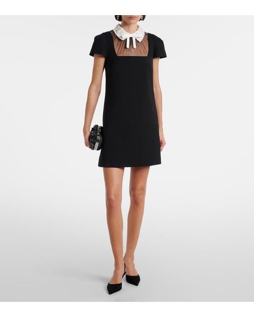 Self-Portrait Black Bow-Detail Crepe Minidress
