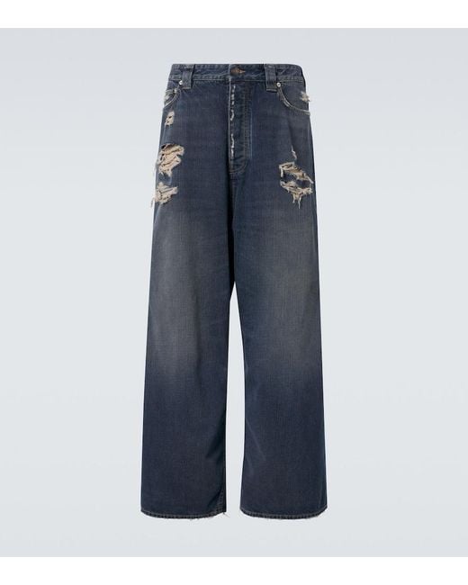 Balenciaga Blue Distressed Mid-Rise Wide-Leg Jeans for men