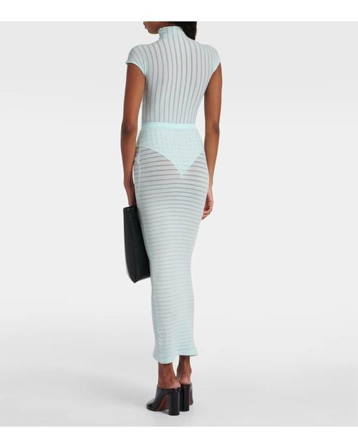 Alaïa Blue Striped Maxi Skirt