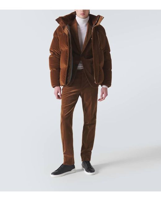 Zegna Brown Cotton And Cashmere Corduroy Slim Pants for men