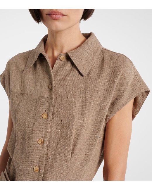 Loro Piana Natural Maise Belted Linen Crepe Shirt Dress