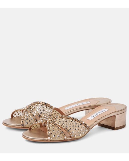 Aquazzura Brown Crystal Love 35 Embellished Tulle Mules