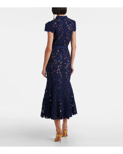 Self-Portrait Blue Belted Lace Midi Dress