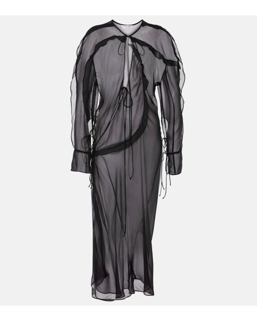 Christopher Esber Gray Ruffled Silk Midi Dress