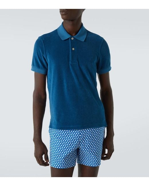 Tom Ford Blue Cotton-Blend Velvet Polo Shirt for men