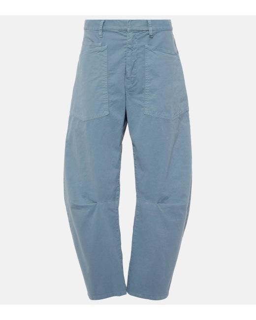Nili Lotan Blue Shon Cotton Barrel-leg Pants