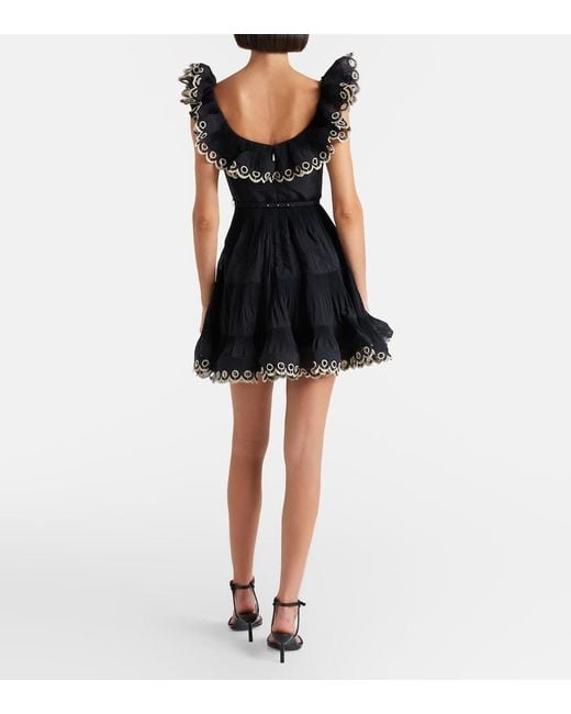 Zimmermann Black Embroidered Ruffled Minidress