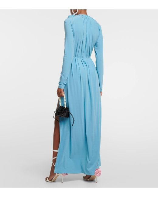 Magda Butrym Blue Floral-brooch Maxi Dress