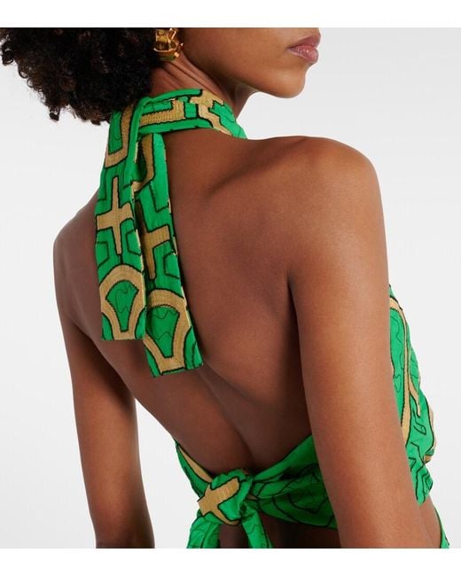 Johanna Ortiz Green Printed Cotton Minidress