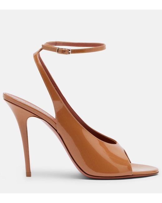 AMINA MUADDI Brown Anok Patent Leather Slingback Sandals
