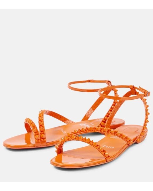 Christian Louboutin Orange Mafaldina Spikes Leather Sandals