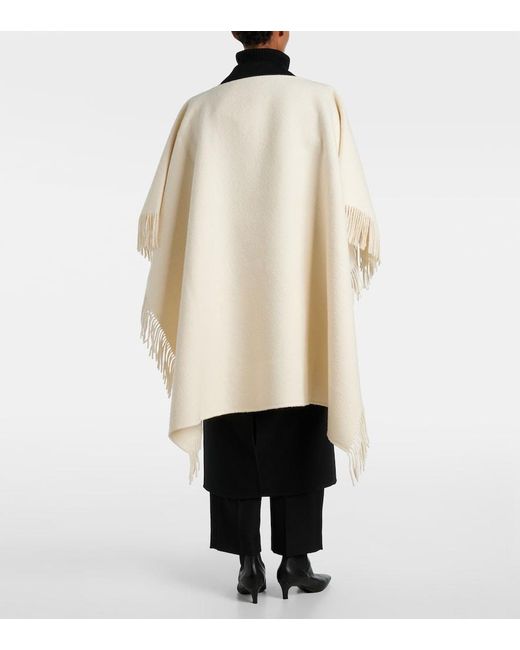 Totême  White Fringed Wool-Blend Poncho
