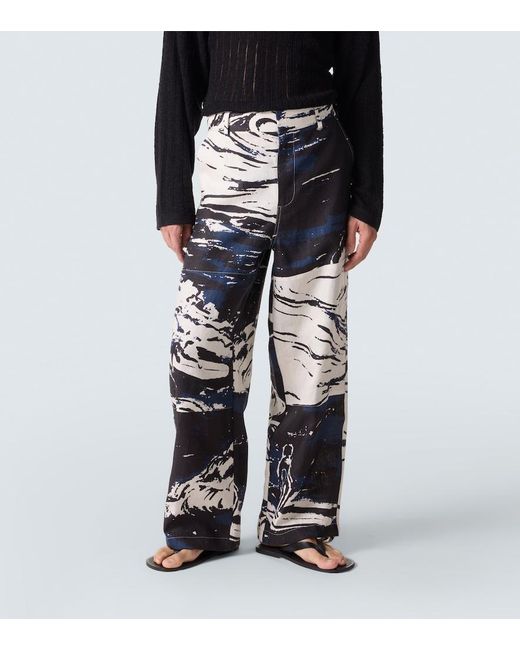 Commas Multicolor Printed Linen Straight Pants for men